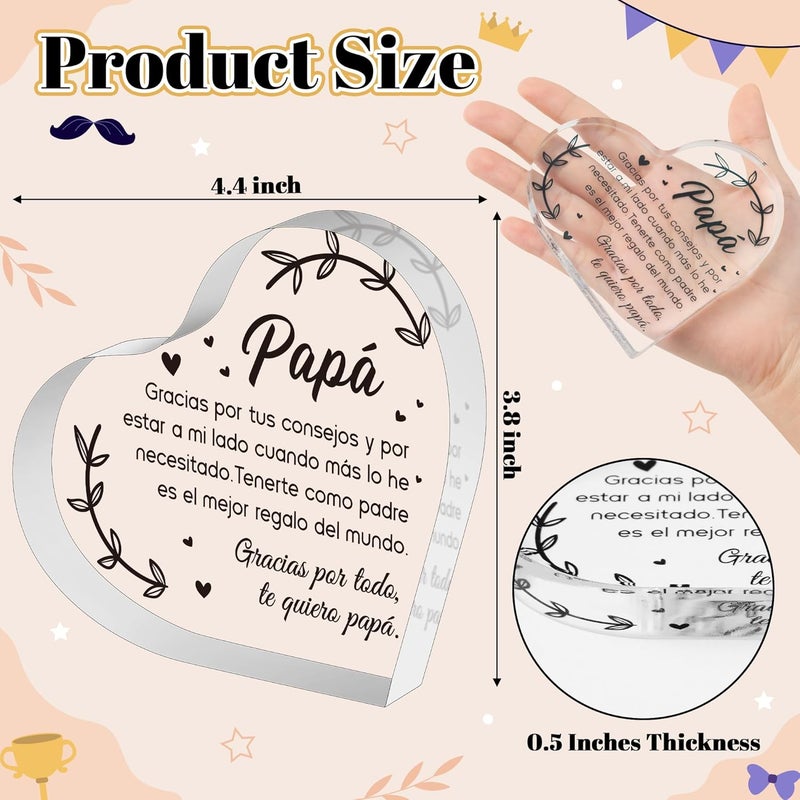 Yopyame Spanish Dad Birthday Gifts - Regalos para Papá Heart Acrylic Plaque for Office Desk Decor Keepsake Paperweights Gifts for Dad in Spanish Christmas Father's Day Gifts for Dad from Daughter Son - Image 2